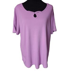 Quacker Factory Women's L  Pink T-Shirt with Criss Cross Design, NWOT